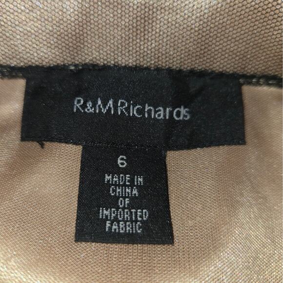 R & M Richards Womens Size 6 Beige Prom Dress Black Lace Overlay Glitter Formal - Picture 2 of 14